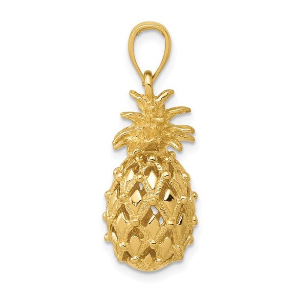 14k Yellow Gold 3D Cutout Pineapple Pendant - Picture 2 of 6